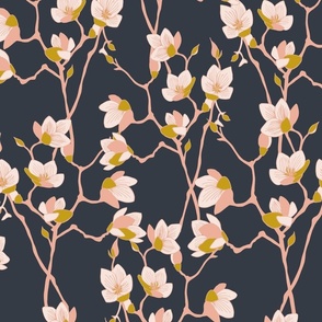 Spring Bloom Magnolia - Midnight Slate Grey/Blush Pink - 20 inch