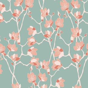 Spring Bloom Magnolia - Aqua/Light Teal/Blush Pink - 20 inch