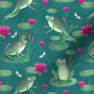 [regular] Lilypad Prince — Whimsical Frogs on the Pond in Deep Green