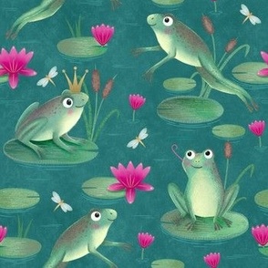 [regular] Lilypad Prince — Whimsical Frogs on the Pond in Deep Green