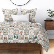 Woodland Path Quilt Top – forest animals baby blanket, woodland animals and trees, gender neutral,  bear moose deer wolf rabbit (grey quilt B)
