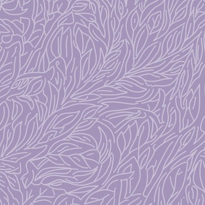 abtract leaves, multiderectional line art  lavender on purple