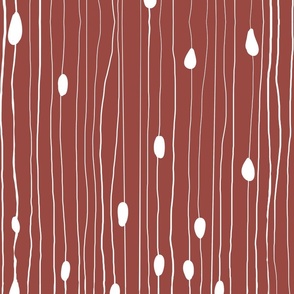 Drops and dots with intermittent broken lines, off-white on dark red / spanish red - large scale
