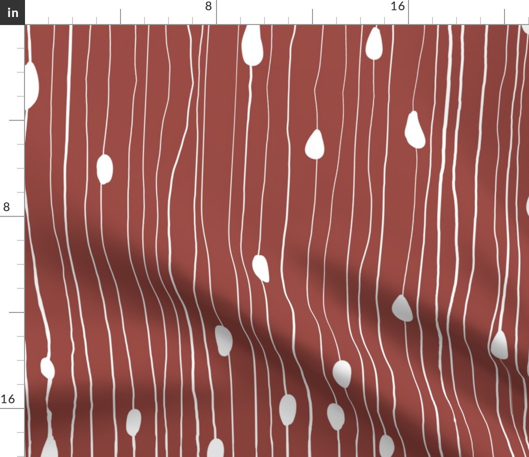 Drops and dots with intermittent broken lines, off-white on dark red / spanish red - large scale