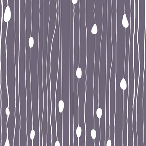 Drops and dots with intermittent broken lines, off-white on broken purple / pinot grigio grape - large scale