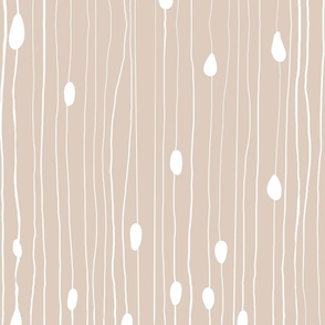 Drops and dots with intermittent broken lines, off-white on neutral sand beige / light truffle - large scale
