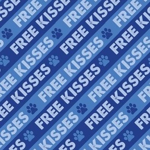 FREE KISSES Dog Bandana - Stripes - Blue - Cute Dog Fabric