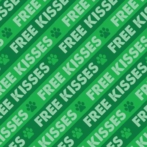 FREE KISSES Dog Bandana - Stripes - Green - Cute Dog Fabric - Saint Patricks Day