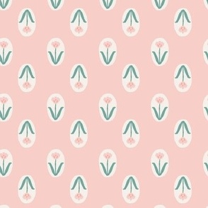 Spring Tulips in Pastel Pink and Teal Green on Soft Pink - 2 inch