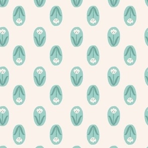 Spring Tulips in Seafoam Green and Teal on Delicate Cream - 2 inch