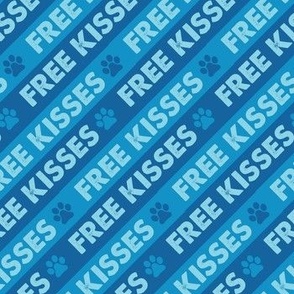 FREE KISSES Dog Bandana - Stripes - Teal Blue - Cute Dog Fabric