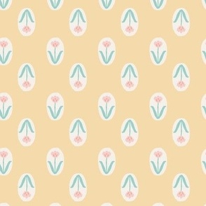 Spring Tulips in Blush Pink and Seafoam Green on Buttery Yellow - 2 inch