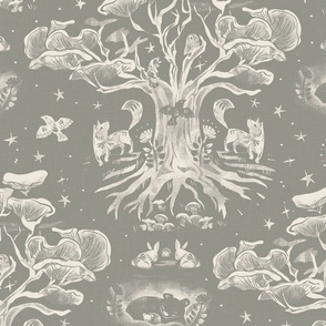 The Mushroom Tree _Whimsical Forest Biome Hidden secrets_ monochrome _GREY_ MEDIUM SCALE