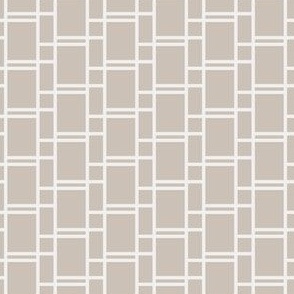 Geometric Abstract Quadrants in chantilly white on taupe - small scale