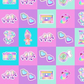 90s Baby 4x4 Patchwork Panels for Stickers Patches Cheater Quilts Pastel Pink Blue Purple Mint