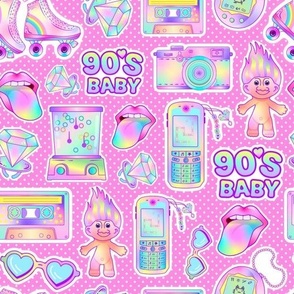Bigger 90s Baby Stickers Troll Cassette Tape Sunglasses, Cell Phone, Keychain