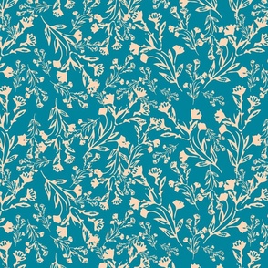 Serenade of Nature: Climbing Vines in Beige on Turquoise - A Captivating Spoonflower Pattern for Stylish Home Interiors and Decor