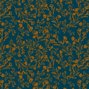 Eternal Twilight: Climbing Vines in Orange on Navy Blue - A Captivating Spoonflower Textile for Timeless Elegance