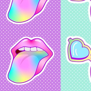 90s Baby Tongues Out and Sunnies 12x12 Panels for Cut and Sew Appliques or Peel and Stick Wallpaper Decals in Pastel Rainbow Colors copy