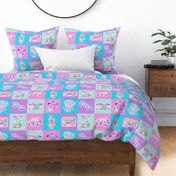 90s Baby 6x6 Panels Cheater Quilt Cut and Sew Appliques or Peel and Stick Wallpaper Decals in Pastel Rainbow Colors