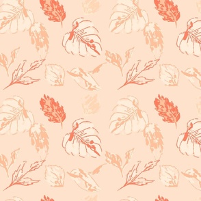Whispers of Paradise: Tropical Leaves in Pastel Peach Orange Beige on Peach - A Spoonflower Symphony of Serenity