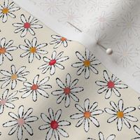 Small Inky Daisies on Ivory
