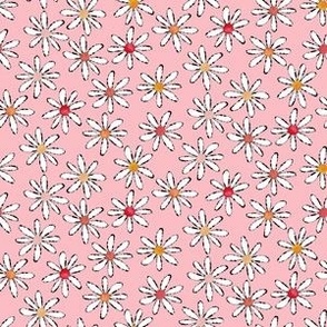 Small Inky Daisies on Pink