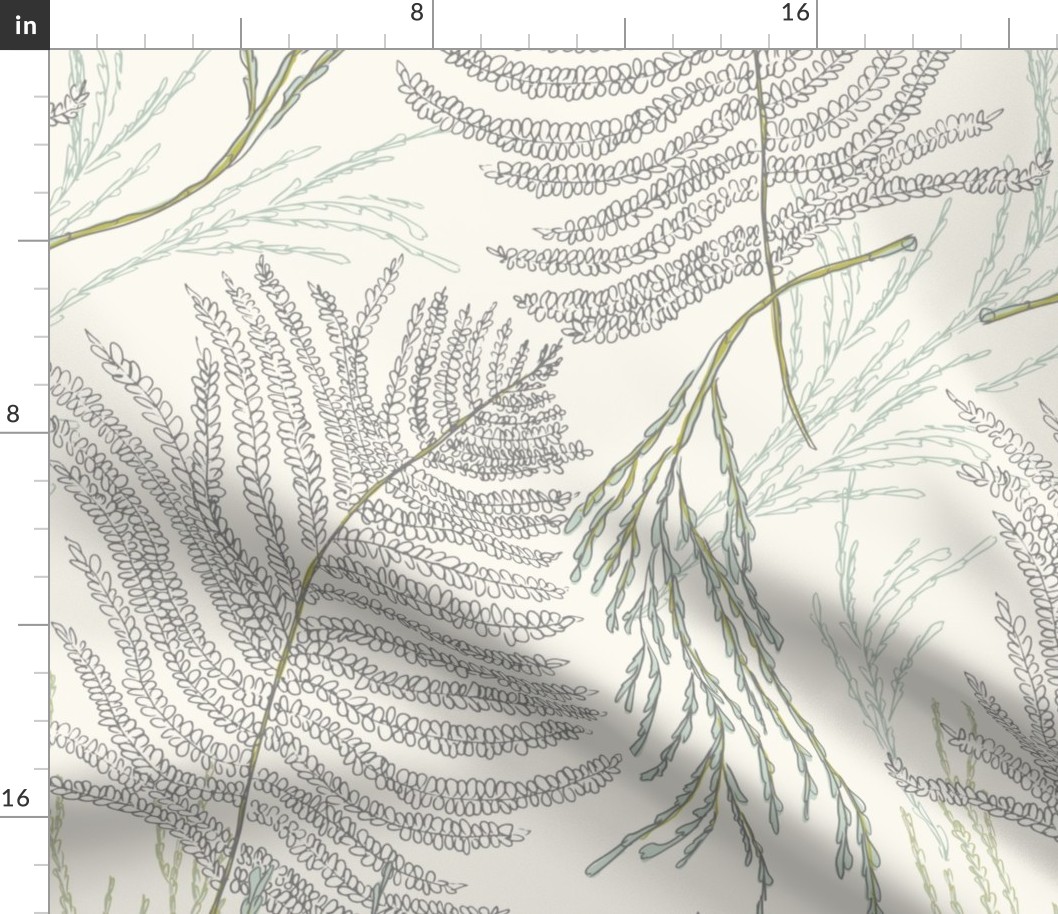 Fern and Cedar in Celadon, Mint and Ivory