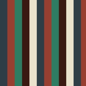 Five Stripe Pattern Indigo Brown Taupe Mint Green Burnt Orange (Medium Scale)