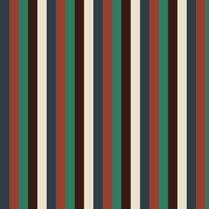 Five Stripe Pattern Indigo Brown Taupe Mint Green Burnt Orange (Small Scale)