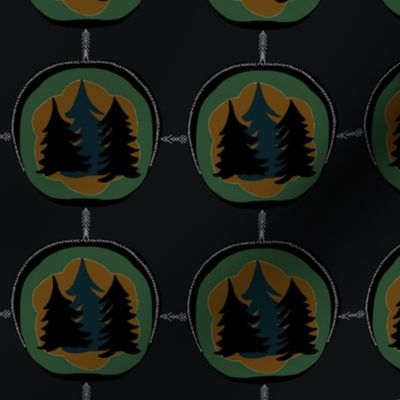 Northwoods Pine Trees Aurora Borealis Evergreen pattern Black green  Background small scale