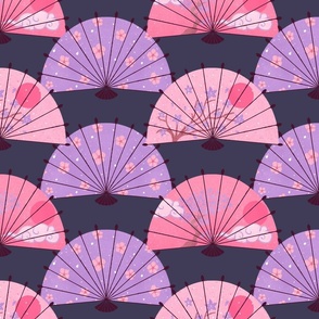 Pink and purple Japanese folding fans - large scale