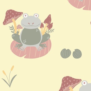 Cute Frog and Mushrooms - JUMBO 24x24