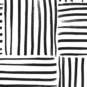 Jumbo scale hand drawn geometric weave stripe block in black and white. 