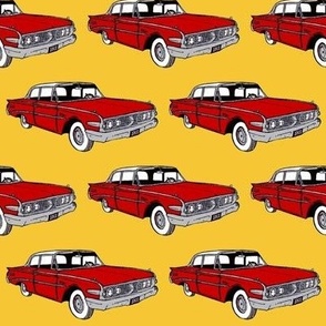 Red 1960 Edsel Ranger 2 door sedan on golden yellow background