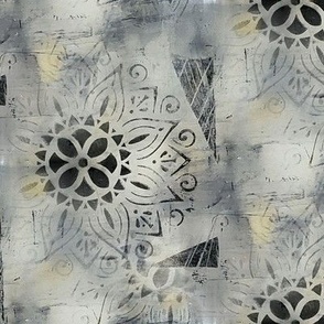 Zen Mandala Abstract in gray white black yellow and cream