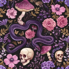 skulls snakes and purple florals