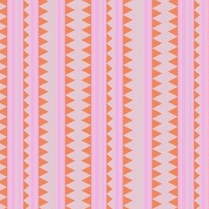 SMALL: Orange Stripes of Sideways Triangles & Pink Unbroken Lines