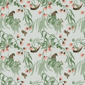 SMALL Woodland Feathered Friends in sage green