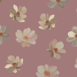 painterly style creamy flowers on dusty pink