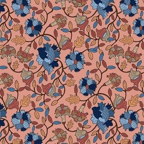 Modern Victorian Poppies in Blue and Terra Cotta, Arts and Crafts