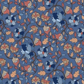 Modern Victorian Poppies in Orange and Blue, small scale 