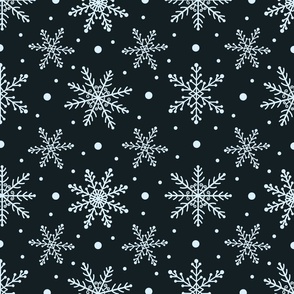 Large Winter Snowflakes on Midnight Navy Blue