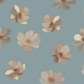 painterly style creamy flowers on dusty blue