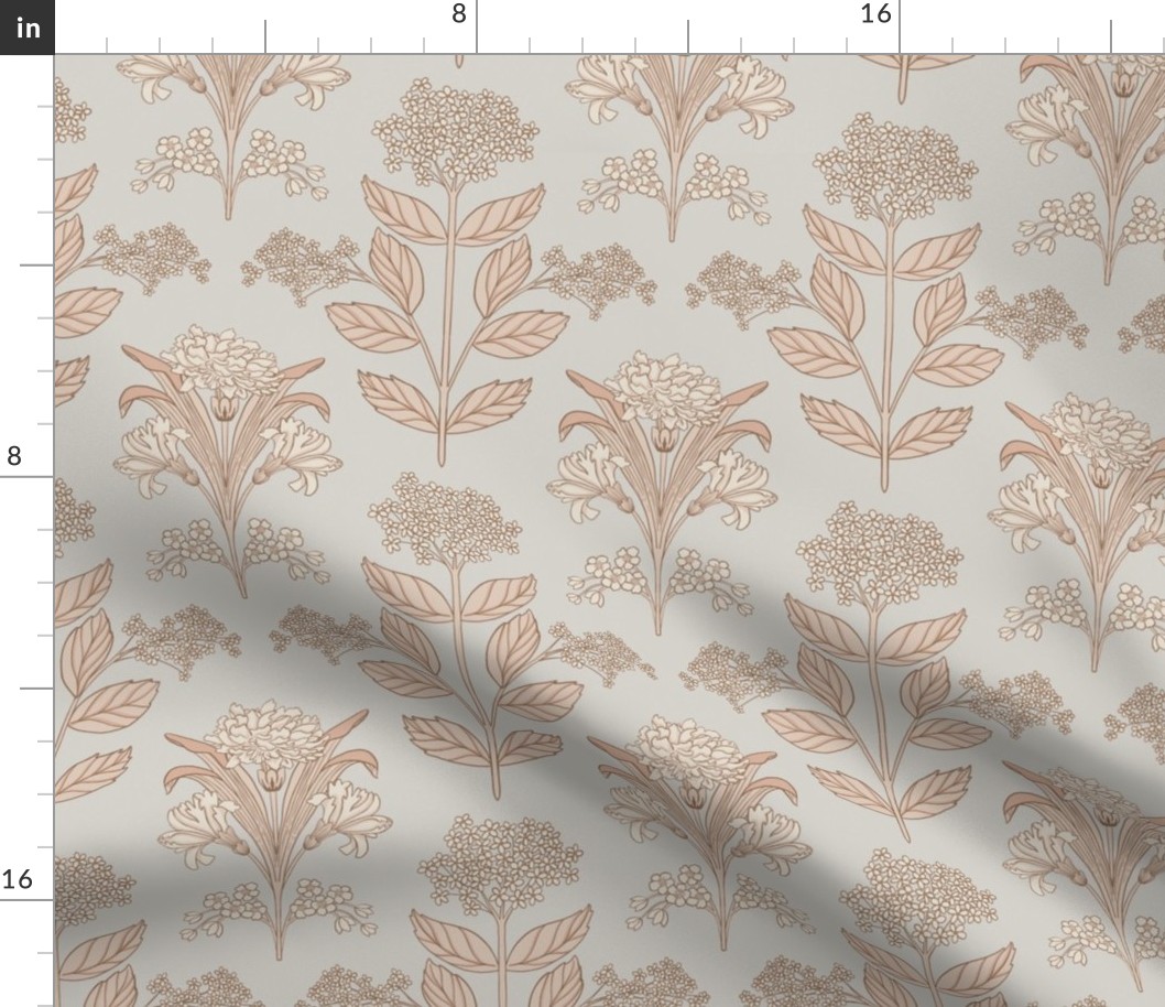 Traditional floral wallpaper in neutrals