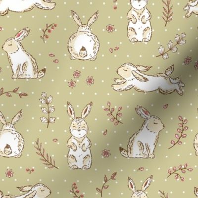 Easter Floral Pattern with Bunnies