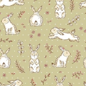 Easter Floral Pattern with Bunnies