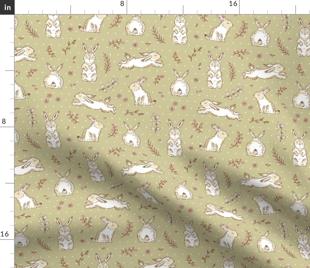 Easter Floral Pattern with Bunnies