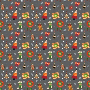Small Festive Christmas Ornaments on Gray