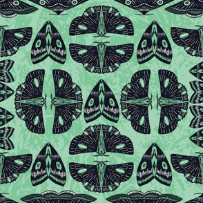 Large - Moth Stripes - Mint Green and Noir Black on Pale Green